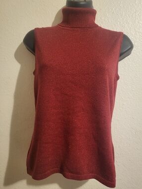 Style & Co. Sleeveless Mock Neck Top in Deep Wine with Metallic Sheen